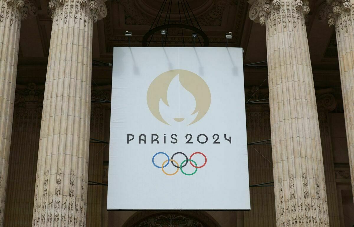 Parīzes olimpisko spēļu logo. Foto: EMMANUEL DUNAND / AFP Parīzes olimpisko spēļu logo. Foto: EMMANUEL DUNAND / AFP