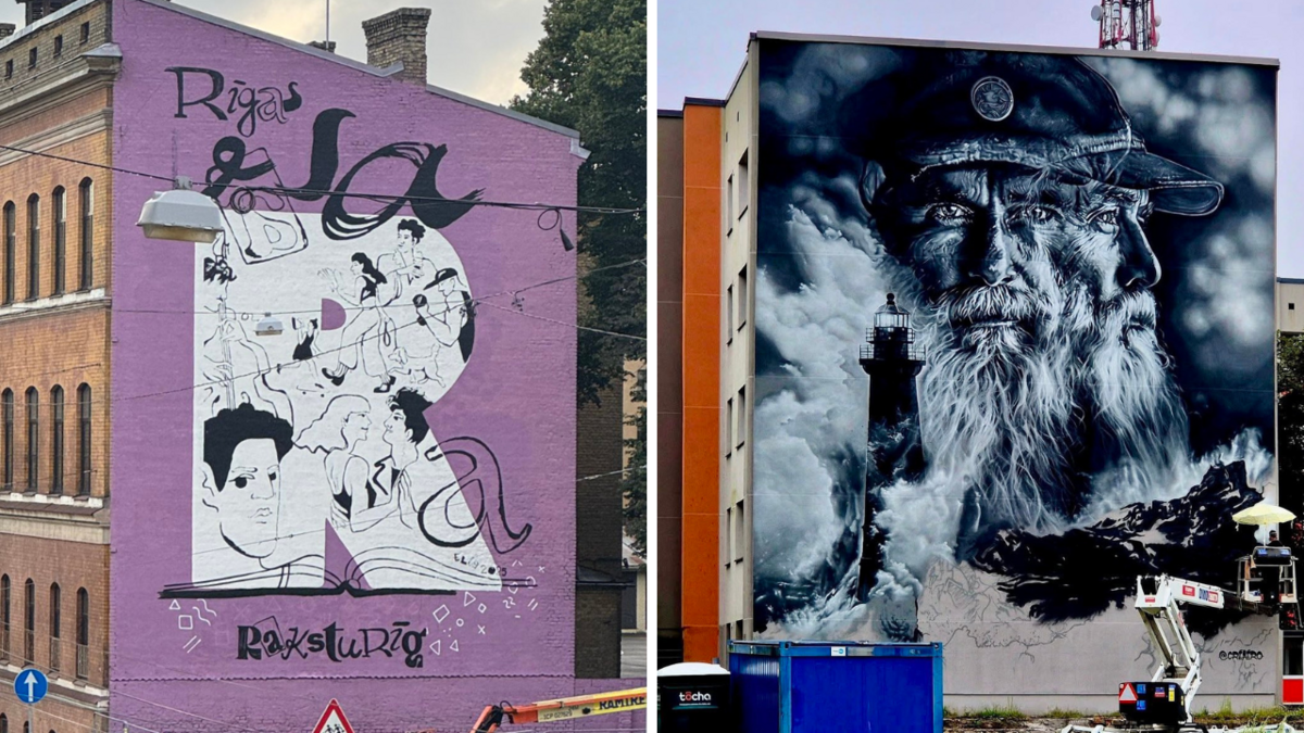 (no kreisās) Sienas gleznojumi Rīgā un Liepājā. Foto: Ekrānuzņēmumi no "X" (no kreisās) Sienas gleznojumi Rīgā un Liepājā. Foto: Ekrānuzņēmumi no "X"