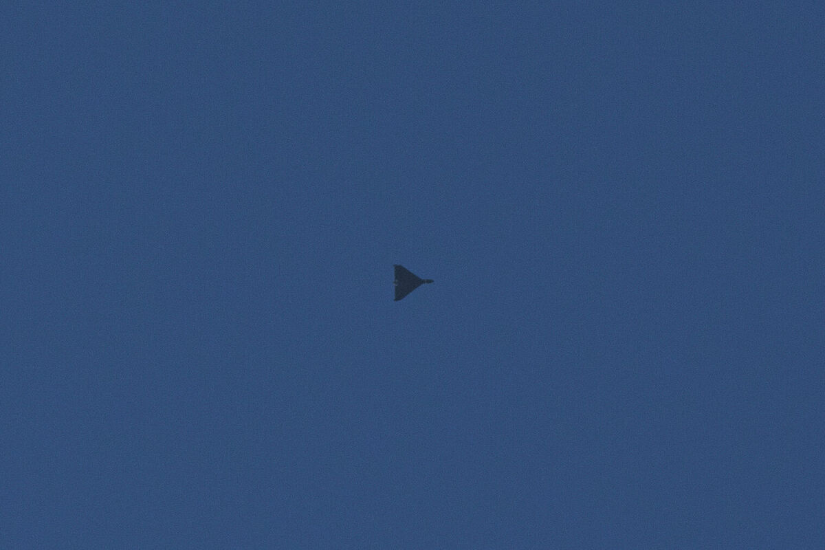 "Shahed" drons. Foto: AP Photo/Evgeniy Maloletka/Scanpix "Shahed" drons. Foto: AP Photo/Evgeniy Maloletka/Scanpix