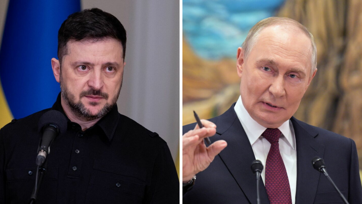 Volodimirs Zelenskis un Vladimirs Putins. Foto: Tetiana DZHAFAROVA / AFP / ALEXEI NIKOLSKY / SPUTNIK Volodimirs Zelenskis un Vladimirs Putins. Foto: Tetiana DZHAFAROVA / AFP / ALEXEI NIKOLSKY / SPUTNIK