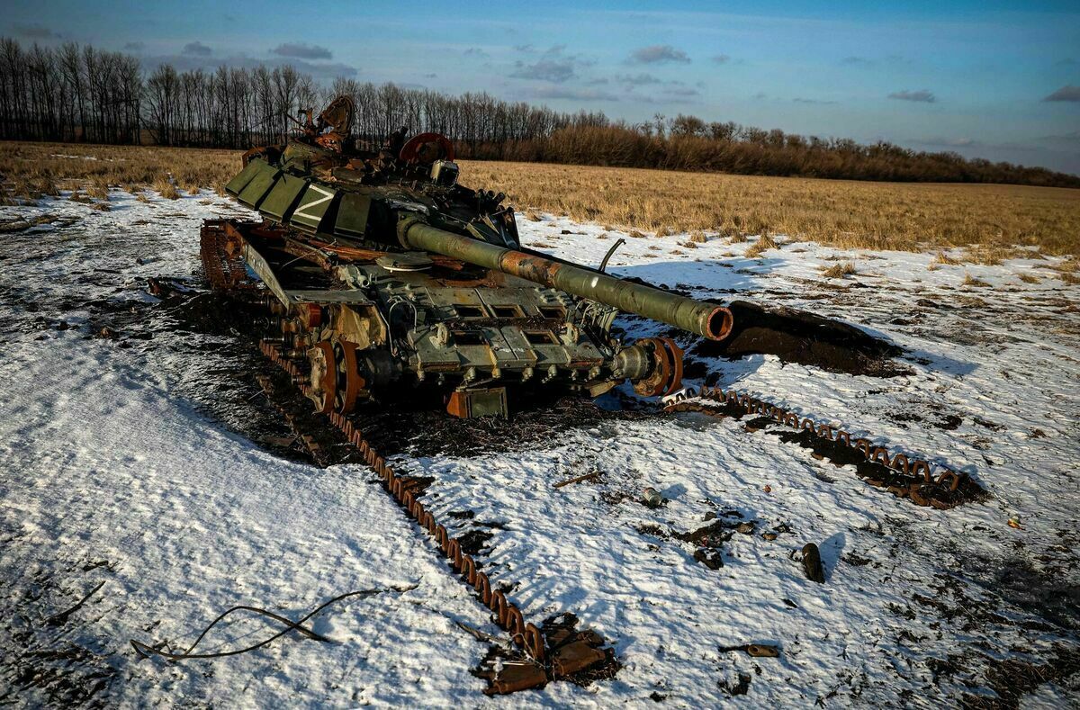 Ukrainas armijas iznīcināts krievu tanks. Foto: AFP/Scanpix