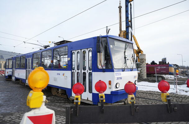 Tramvajs. Būvdarbi. Foto: Zane Bitere/LETA