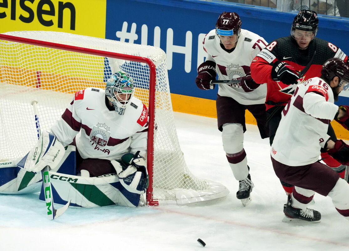 Pasaules čempionāta pusfināla spēle starp Latvijas un Kanādas valstsvienībām. Foto: Edijs Pālens/LETA