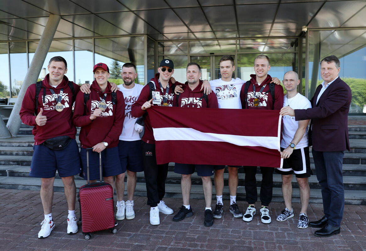 Latvijas 3x3 basketbolisti. Foto: Ieva Leiniša/LETA