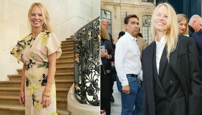 Pamela Andersone Parīzes Modes nedēļā  2023. Foto:  Instagram/@pamelaanderson