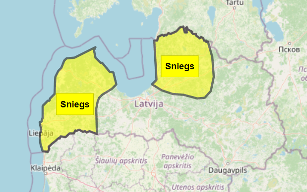 Brīdinājums par snigšanu. Foto: meteo.lv