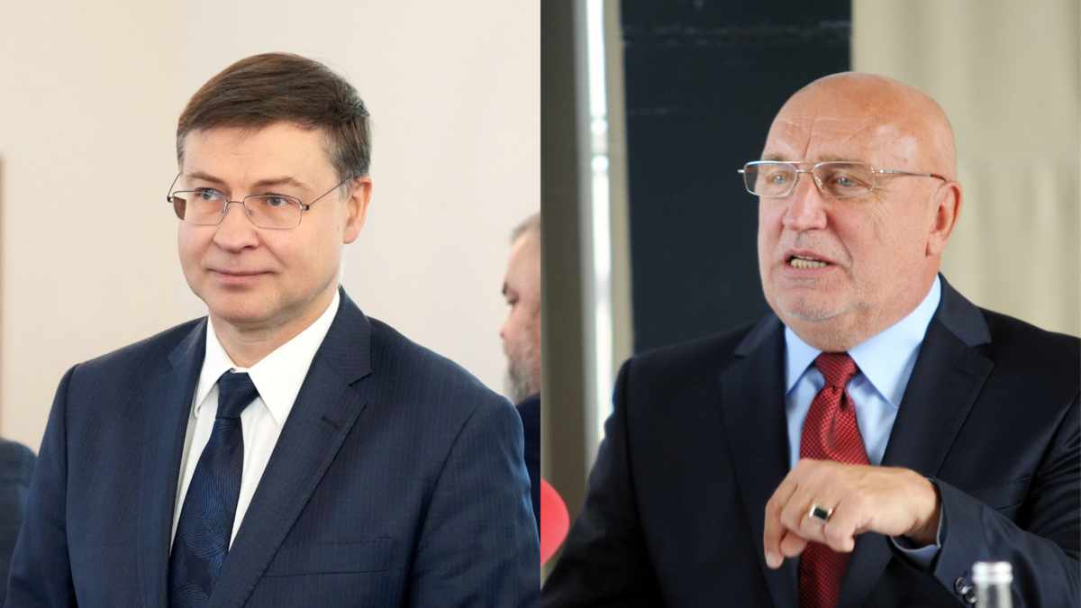 Bijušie Latvijas Ministru prezidenti Valdis Dombrovskis un Ivars Godmanis. Foto: LETA