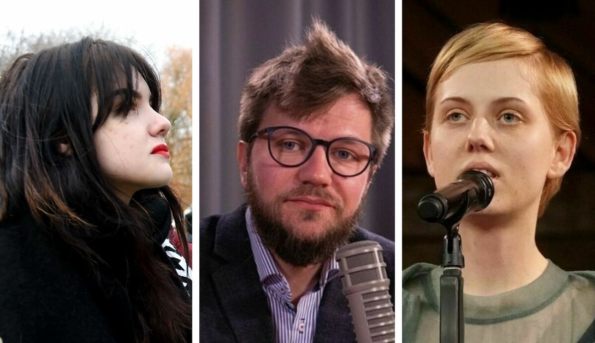Aktīviste Selma Levrence, bijušais žurnālists Iļja Kozins un aktrise Marija Luīze Meļķe. Foto: Paula Čurkste/Zane Bitere/LETA un Latvijas Radio