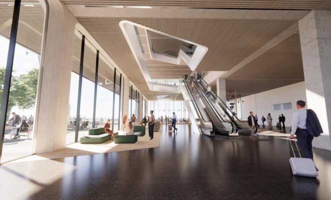 "Zaha Hadid Architects" jaunā Rīgas pasažieru termināļa "Riga Ropax Terminal" plānojums. Foto: Publicitātes