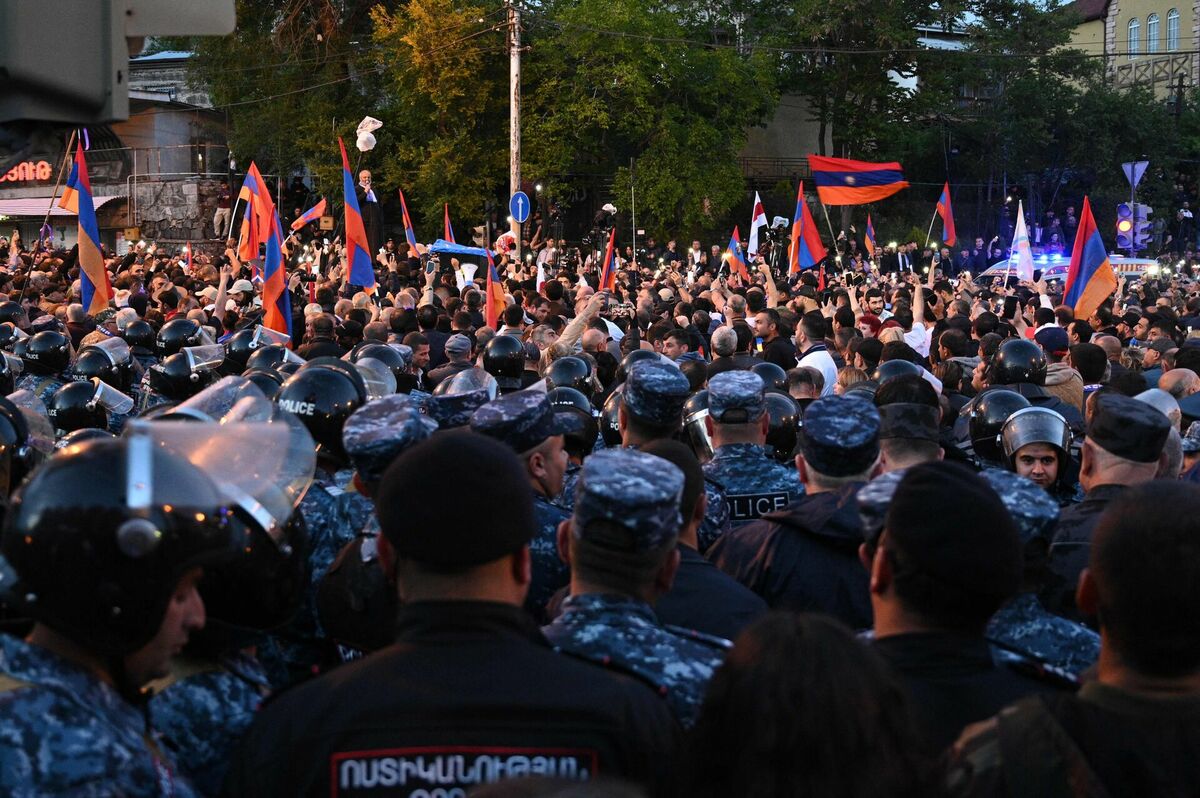 Protesti Armēnijā 2024. gada maija beigās. Foto: KAREN MINASYAN / AFP