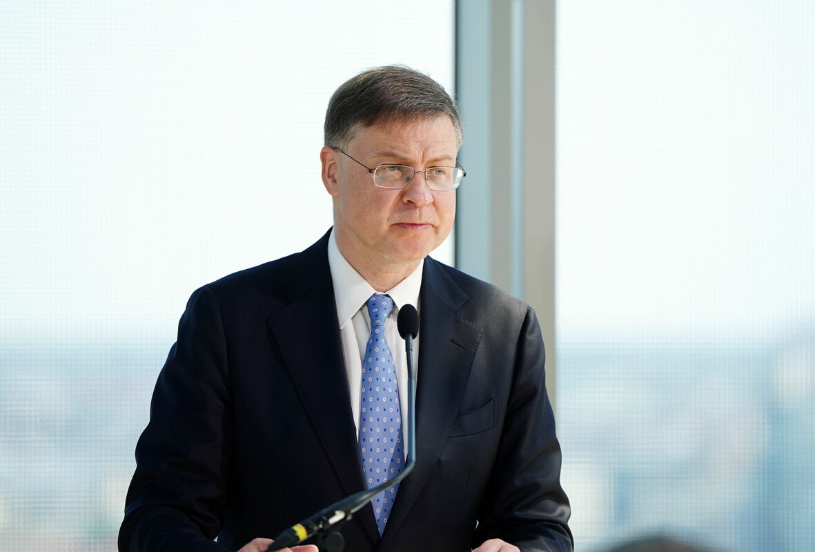 Eiropas Komisijas priekšsēdētājas izpildvietnieks Valdis Dombrovskis. Foto: Zane Bitere/LETA