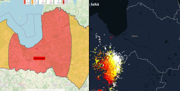Meteoroloģisko brīdinājumu karte. Foto: "X"/LVGMC_Meteo