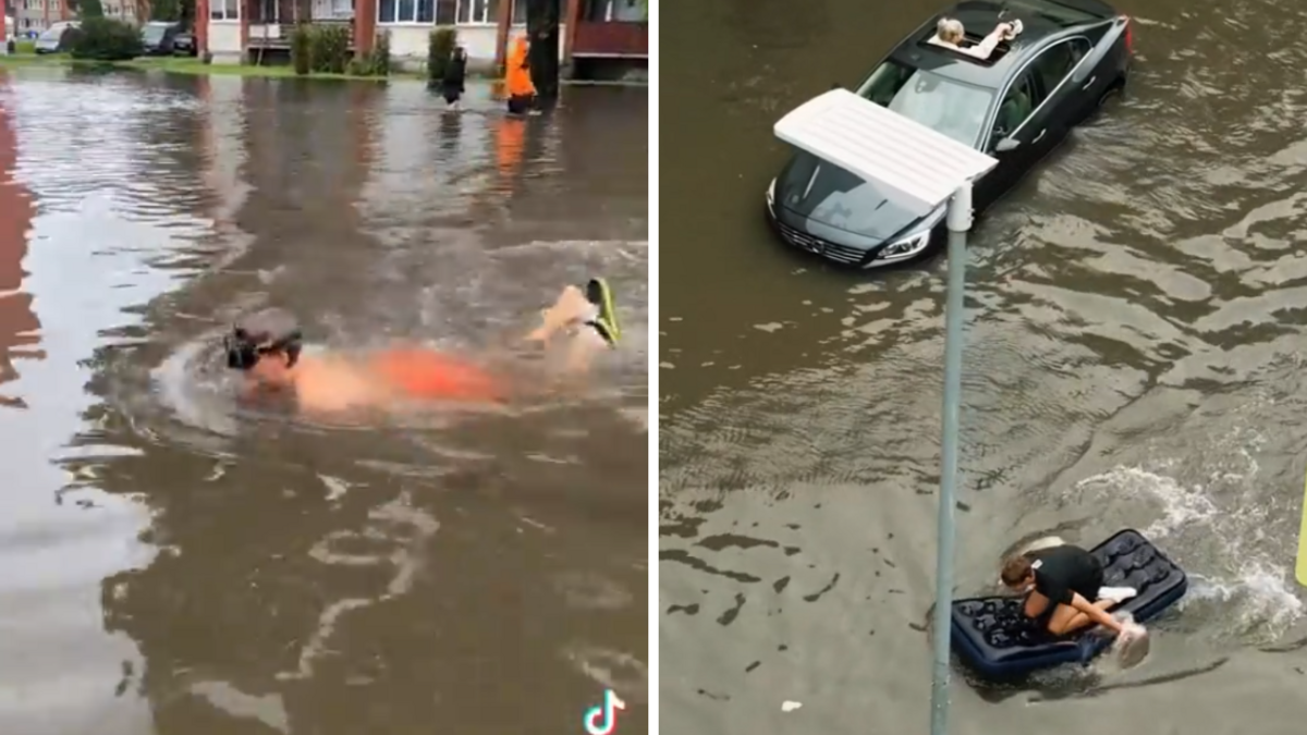 Plūdi Jelgavā. Foto: Ekrānšāviņš no video "X"/"TikTok"