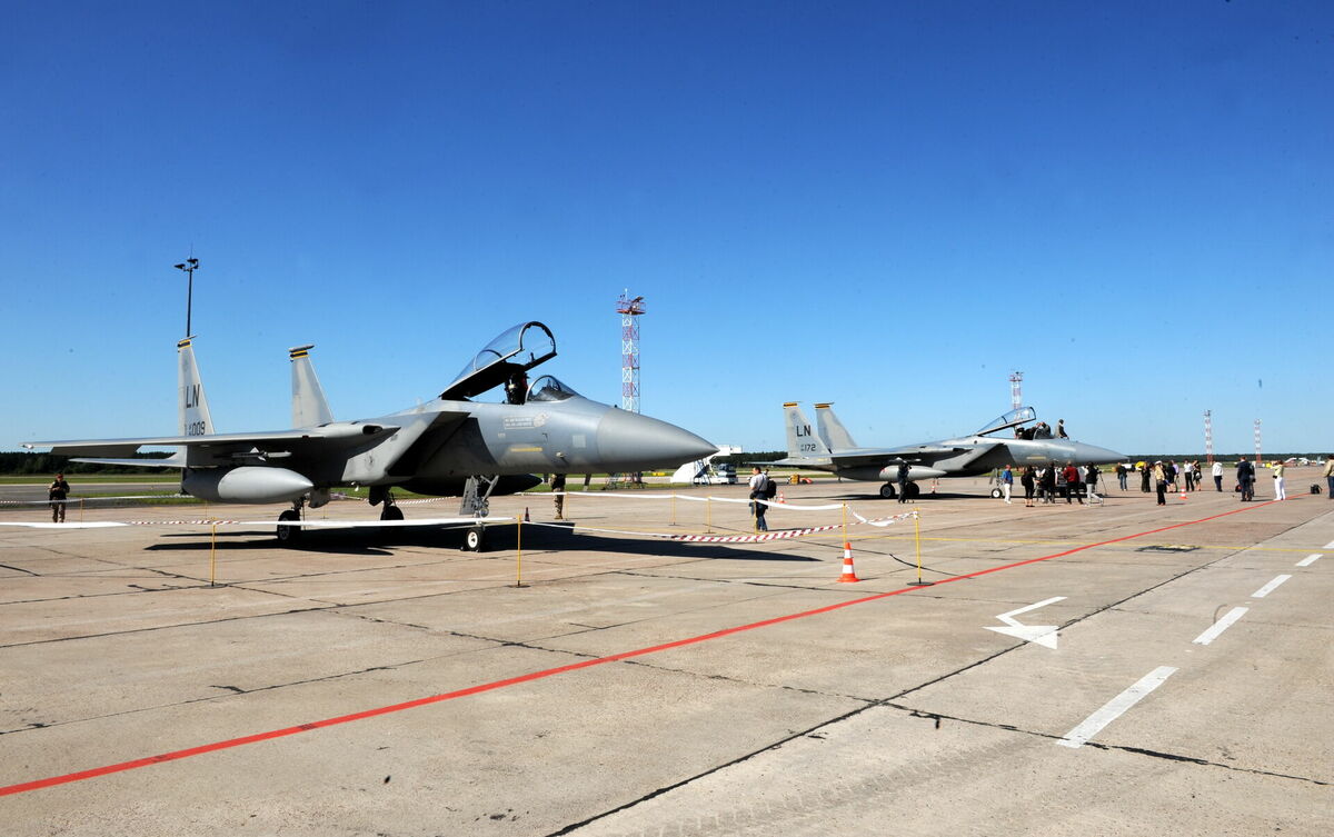 ASV iznīcinātāji F-15. Foto: Ieva Čīka/LETA