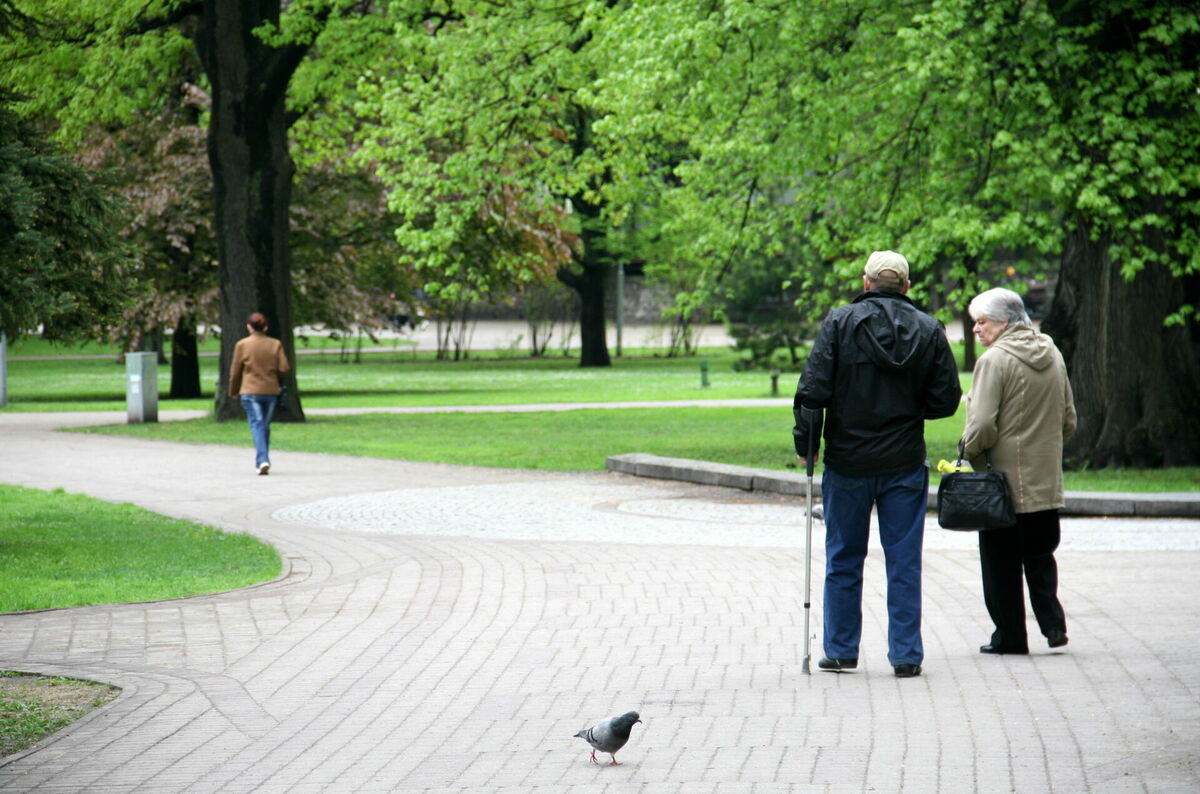 Pensionāru pāris Vērmanes dārzā. Foto: Ieva Lūka/LETA