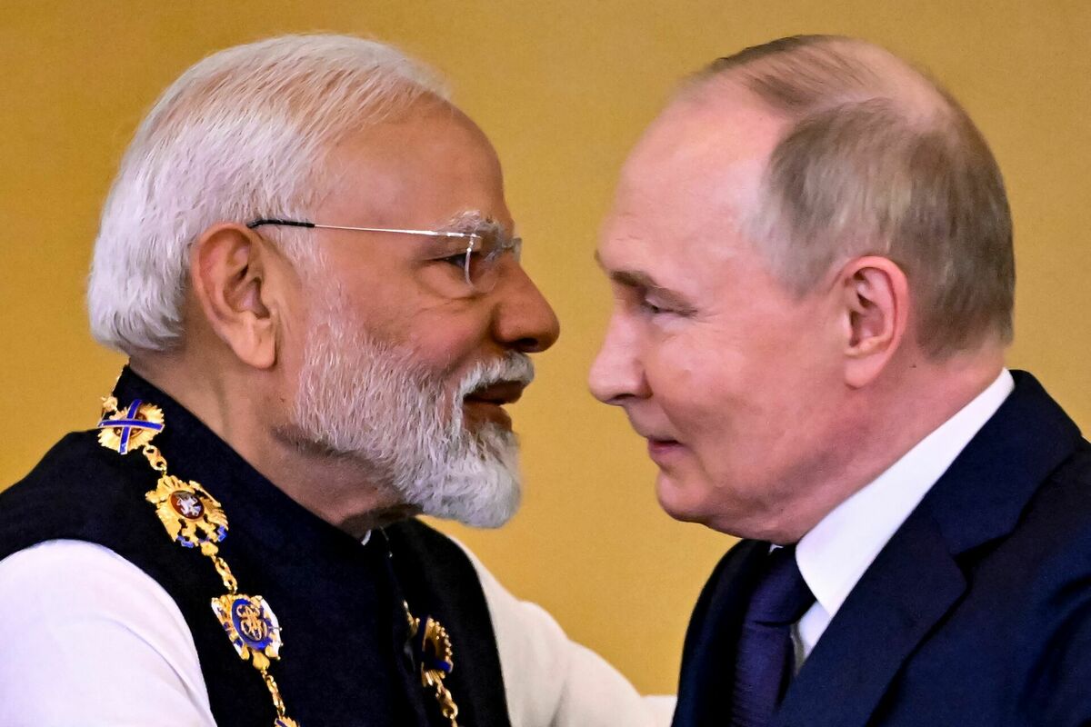 Indijas premjerministrs Narendra Modi un Krievijas diktators Vladimirs Putins. Foto: Alexander NEMENOV / AFP / Scanpix