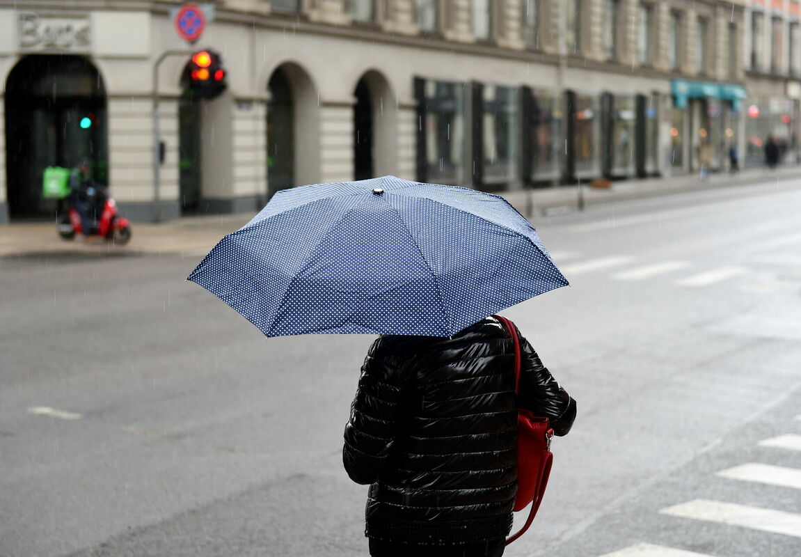 Gājējs ar lietussargu. Foto: Zane Bitere/LETA