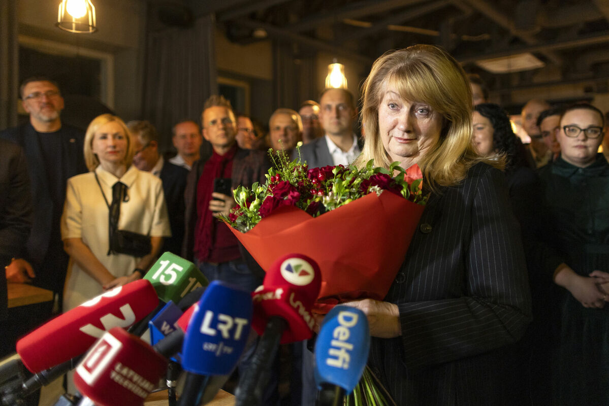 2024. gada Seima vēlēšanās uzvarējušās Sociāldemokrātiskās partijas līdere Vilija Blinkevičiūte. Foto:  AP Photo/Mindaugas Kulbis