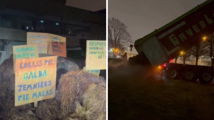 Protests pie Zemkopības ministrijas. Foto: Ekrānšāviņš no video