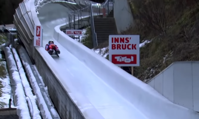 Insbrukas trase. Foto: Ekrānšāviņš no video/  "Facebook"/ Luge Latvia 