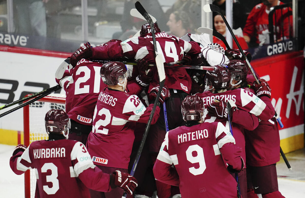 Latvijas U-20 vīriešu hokeja izlase. Foto: AP/Scanpix