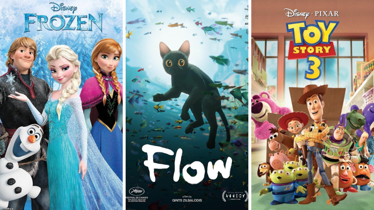 "Frozen", "Flow" un "Toy Story 3" plakāti