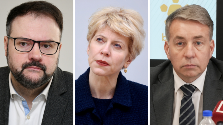 Kaspars Briškens (P), Anda Čakša (JV), Uldis Auglis (ZZS) . Foto: LETA