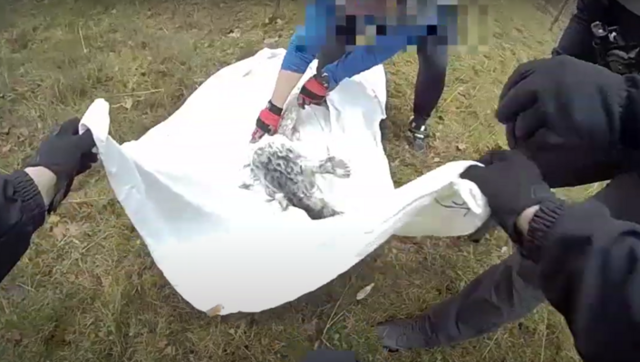 Policisti izglābj ronēnu. Foto: Ekrānšāviņš no video