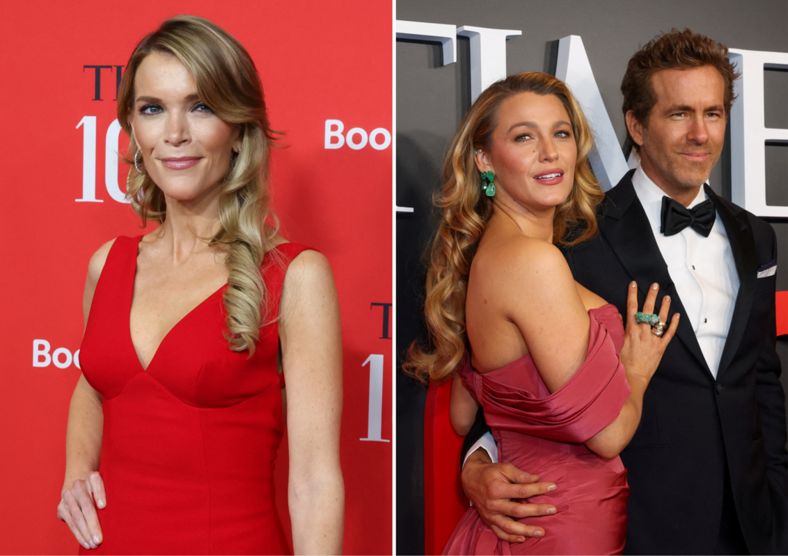 Foto: no kreisās, žurnāliste Megina Kellija, aktieri Bleika Laivlija un Raeins Reinolds, Reuters/Scanpix