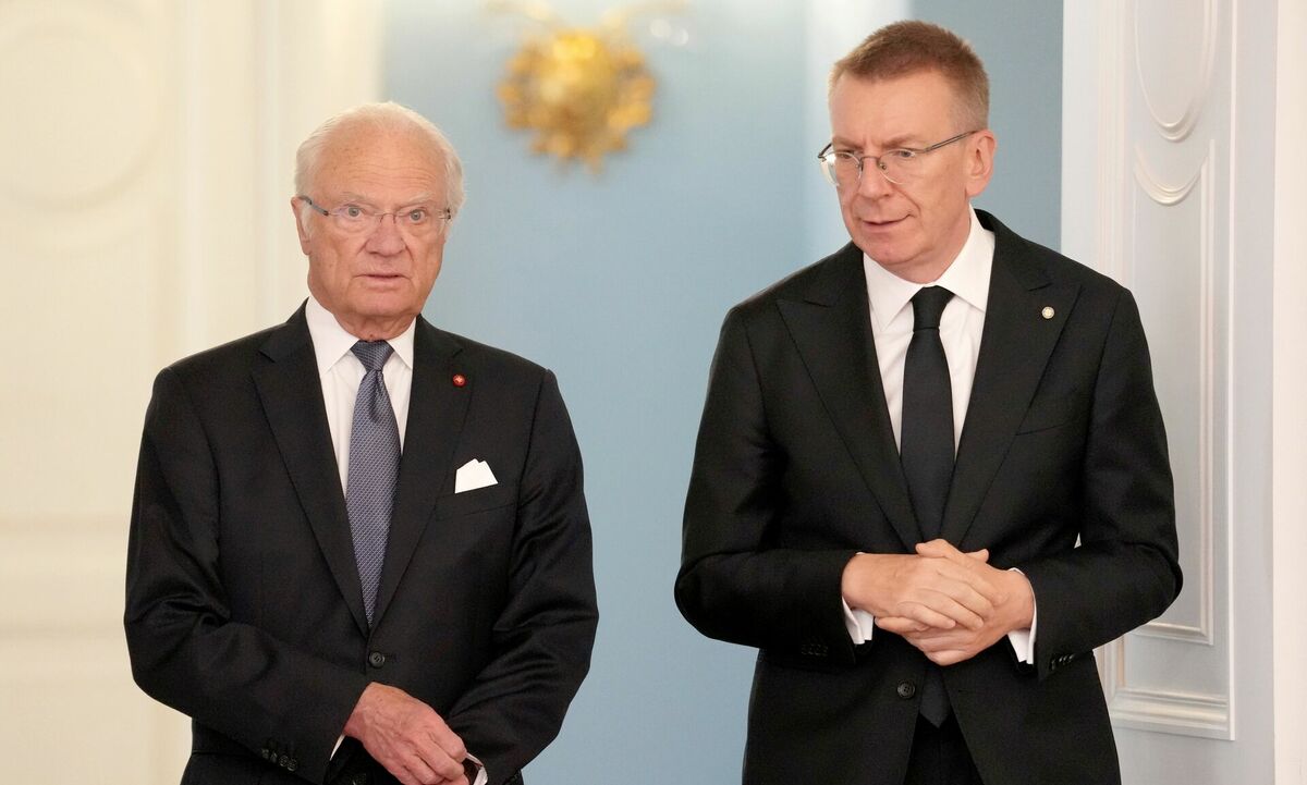 Kārlis XVI Gustavs un Edgars Rinkēvičs. Foto: Edijs Pālens/LETA