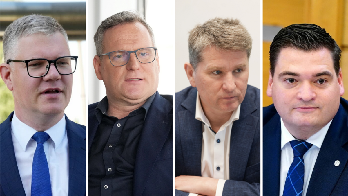 (no kreisās) Vilnis Ķirsis, Viesturs Kleinbergs, Māris Sprindžuks un Edvards Ratnieks. Foto: LETA