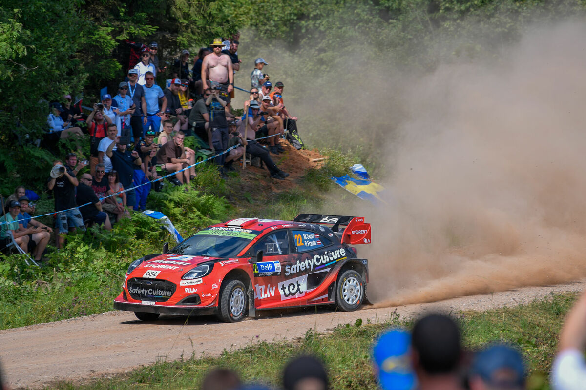Latvijas ekipāža - pilots Mārtiņš Sesks un stūrmanis Renārs Francis piedalās FIA Pasaules rallija čempionāta posmā "WRC Rally Estonia 2025" Tartu. Foto: Jānis Asaris/LETA
