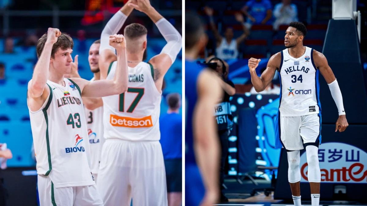 Lietuvas basketbolisti un grieķu superzvaigzne Jannis Adetokunbo. Foto: FIBA