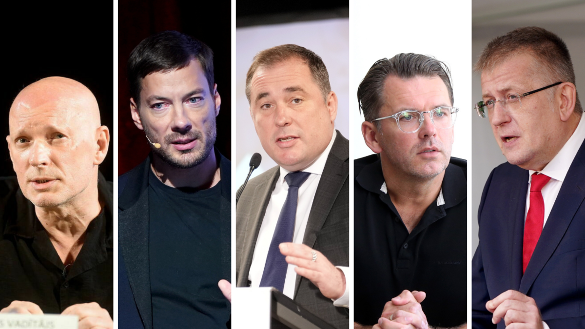 (no kreisās) Alvis Hermanis, Armands Broks, Didzis Šmits, Pēteris Sproģis, Guntars Vītols. Foto: LETA