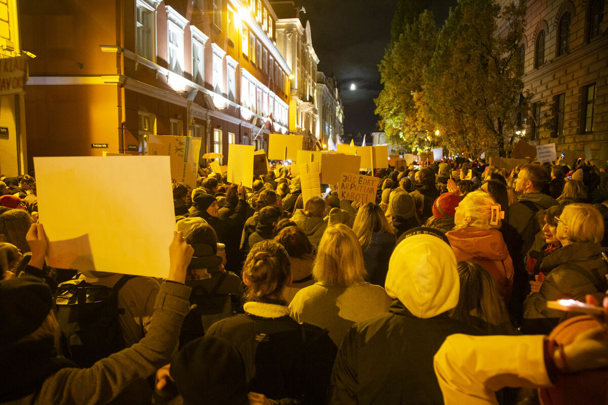 Pie Saeimas notiek protests. Foto: Edijs Pālens/LETA