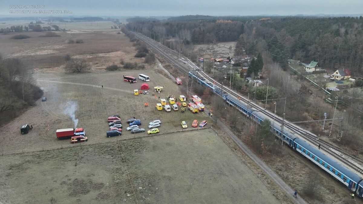 Vilcienu avārija Čehijā. Foto: "X"/ @PolicieCZ  