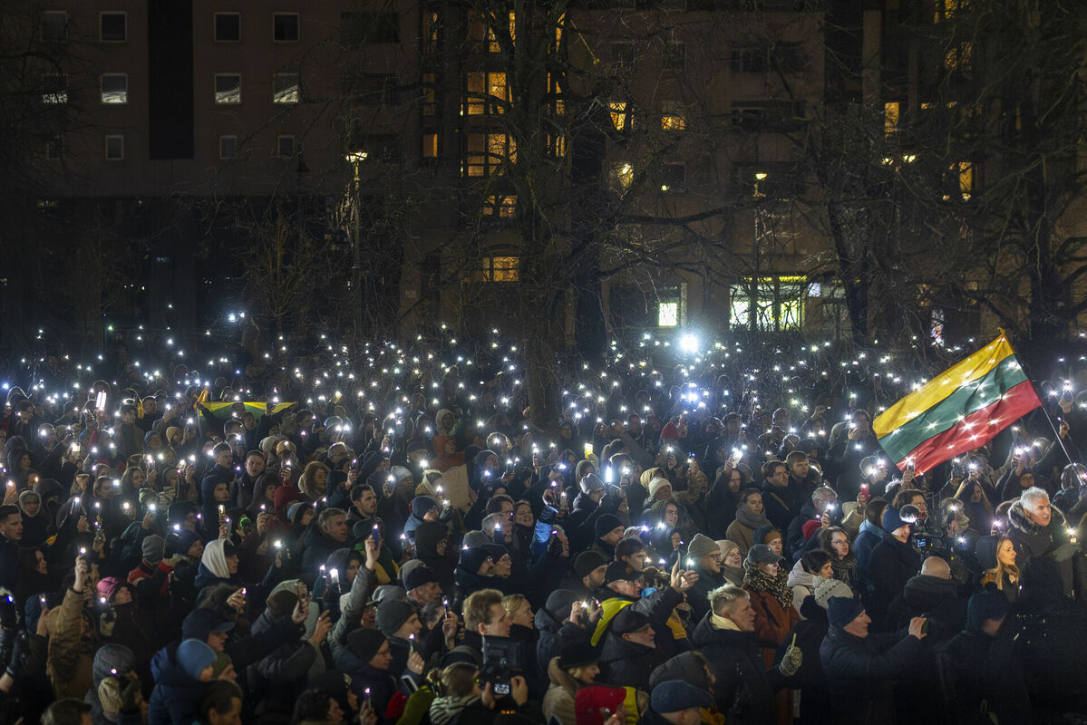 Protesti Lietuvā. Foto: scanpix/AP Photo/Mindaugas Kulbis