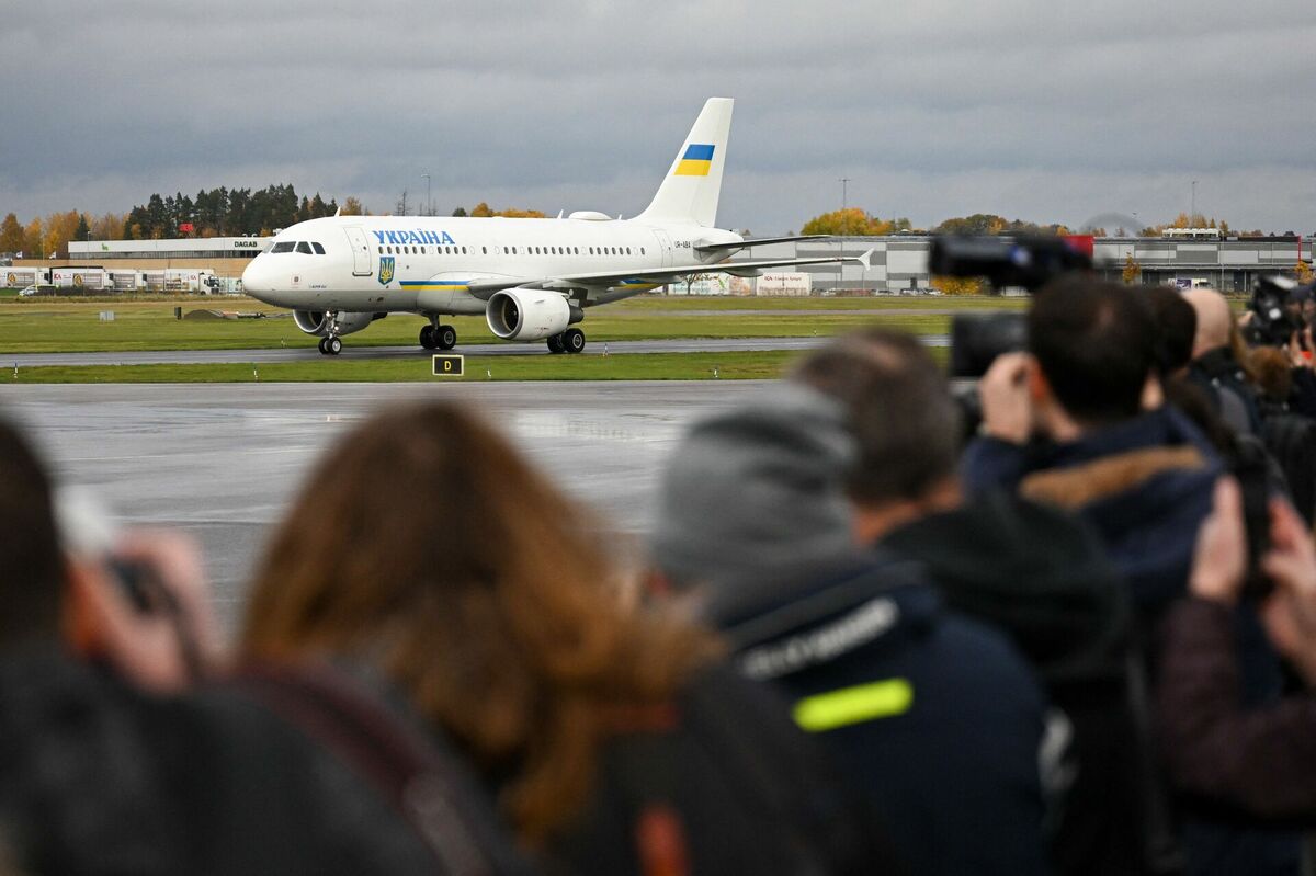 Volodimira Zelenska lidmašīna. Foto: Jonathan Nackstrand / AFP