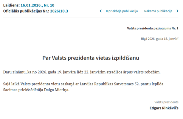 Ekrānšāviņš no Latvijas Vēstneša