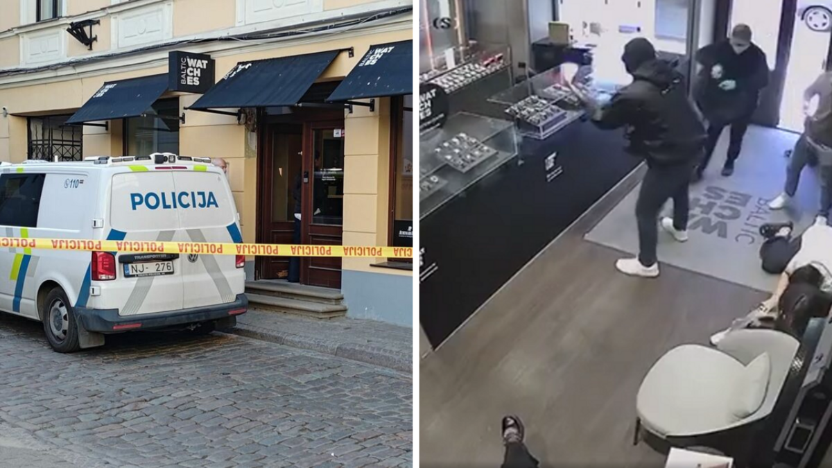 Foto: 360 Ziņas/Ekrānuzņēmums no aplaupītā veikala novērošanas kamerām