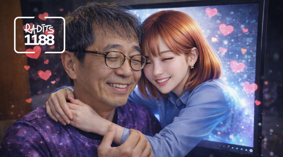 MI ģenerēts attēls, balstoties uz reālajiem Chiharu Shimoda un viņa MI partneres Miku foto