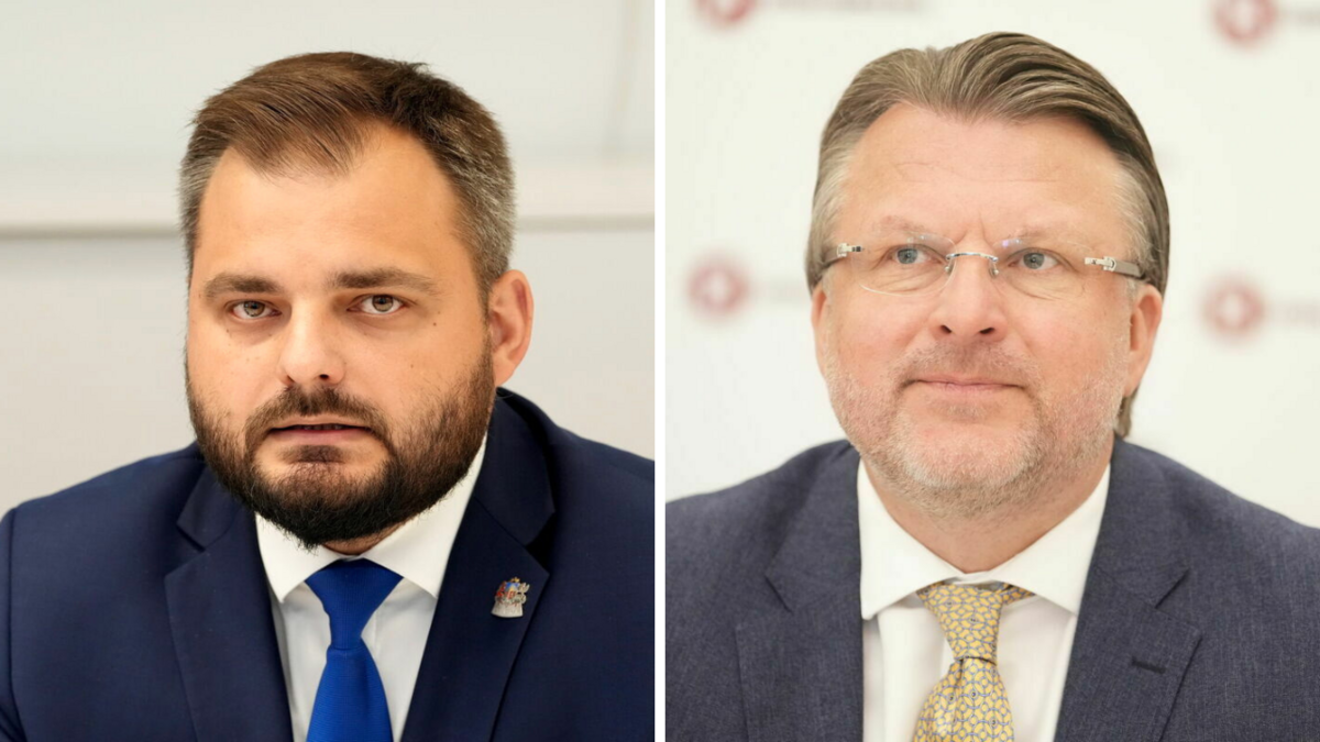 Edmunds Jurēvics un Ainārs Šlesers. Foto: LETA