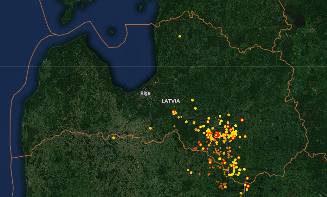 Foto: Ekrānuzņēmums no lightningmaps.com