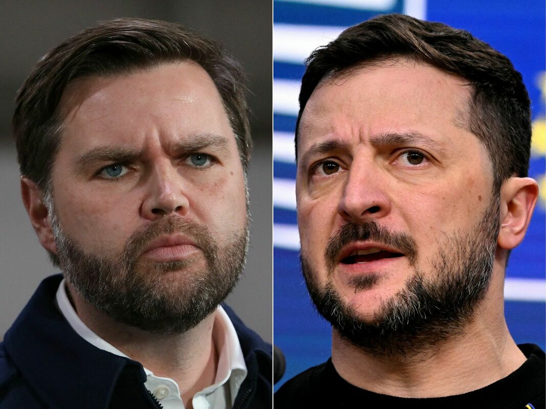 Džeimss Deivids Venss un Volodimirs Zelenskis. Foto: Rebecca DROKE / JOHN THYS / AFP / Scanpix