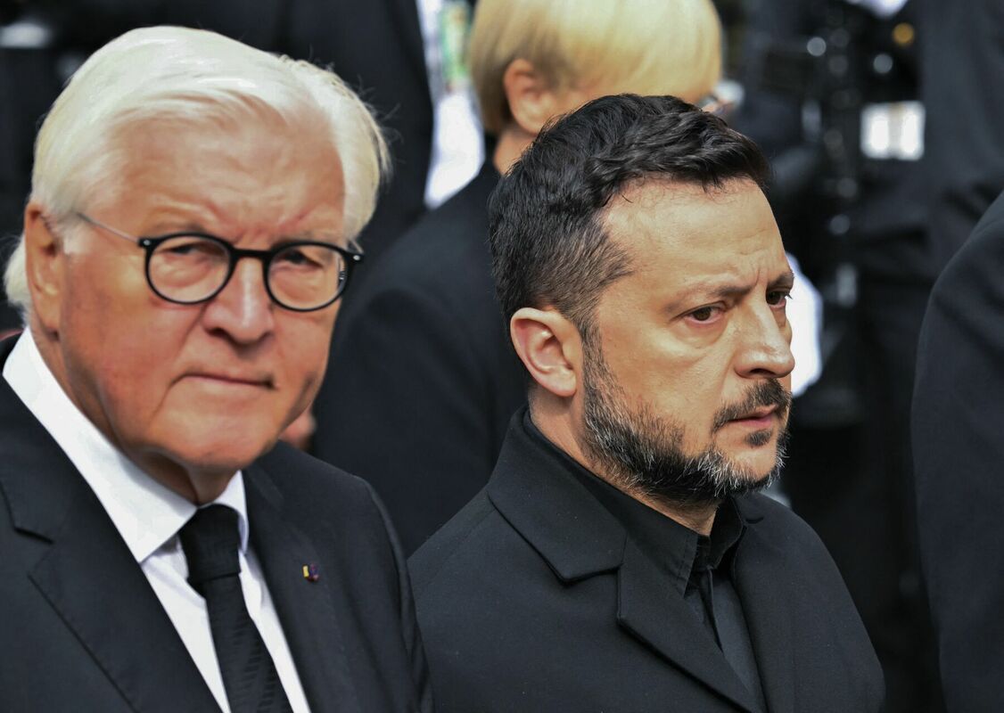 Volodimirs Zelenskis Norvēģijas karaļa bērēs. Foto:  NICOLAS TUCAT / AFP / Scanpix