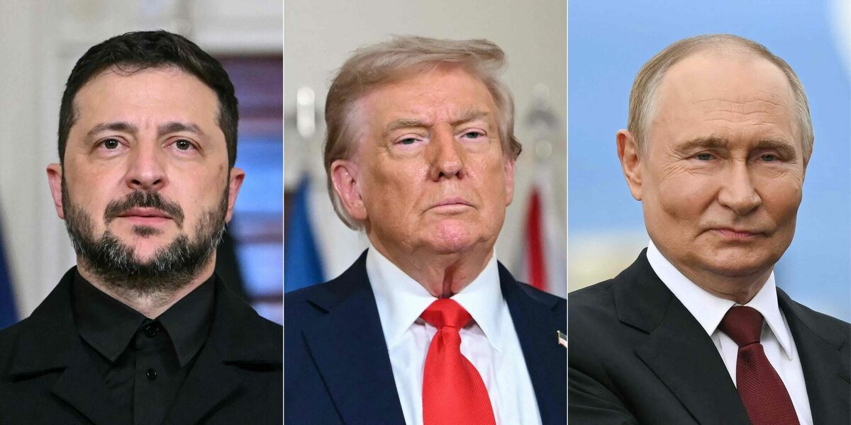 Volodimirs Zelenskis, Donalds Tramps un Vladimirs Putins. Foto: ANDREW CABALLERO-REYNOLDS / AFP / Scanpix